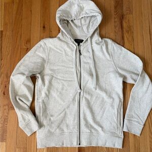 banana republic organic cotton full zip hoodie mens medium light gray oatmeal